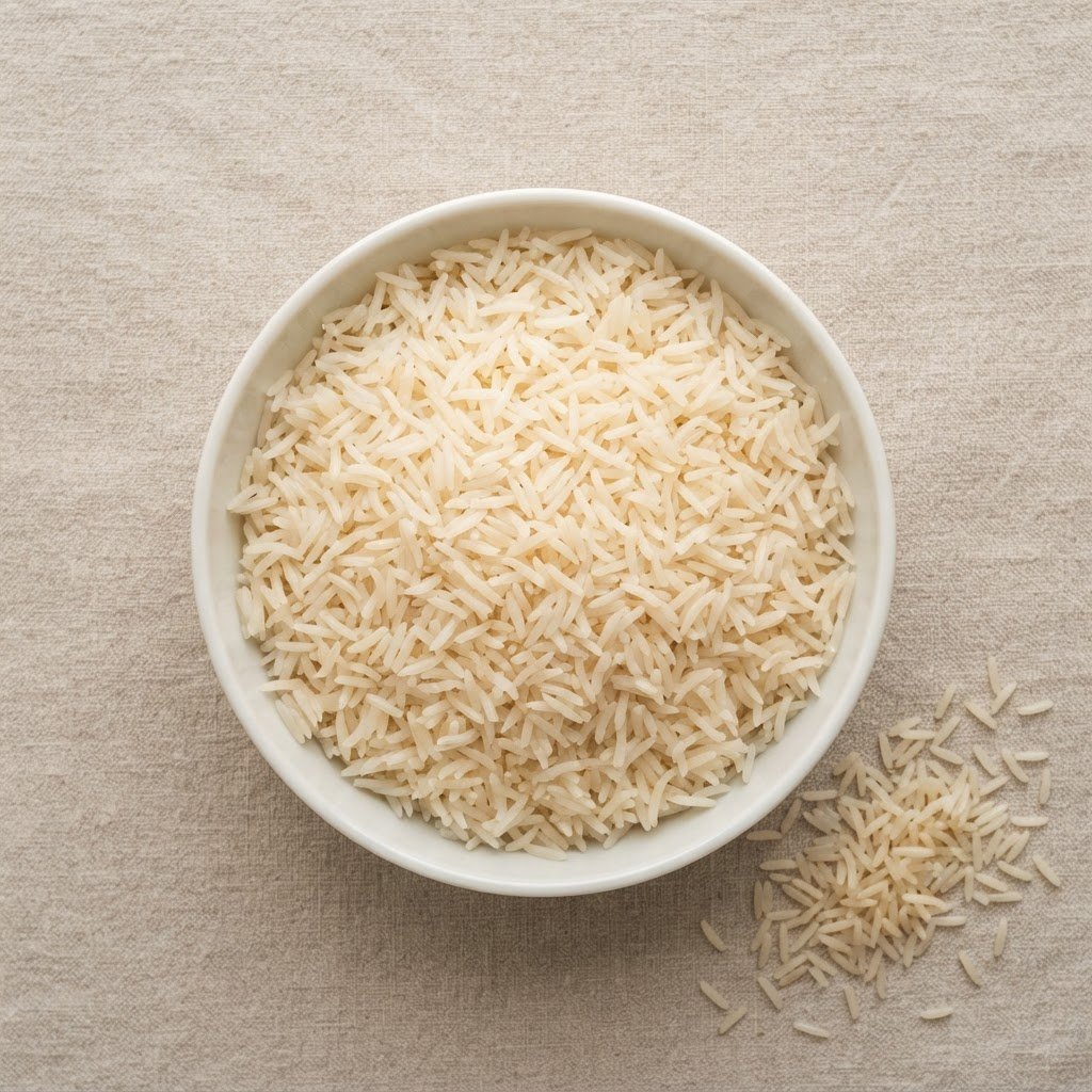 Super Kernel white sella basmati rice, lightly parboiled, cream coloured grains