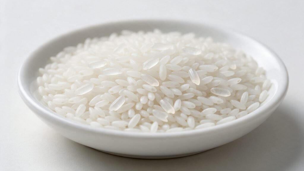 Close-up of milled white rice with fortified rice kernels blended in