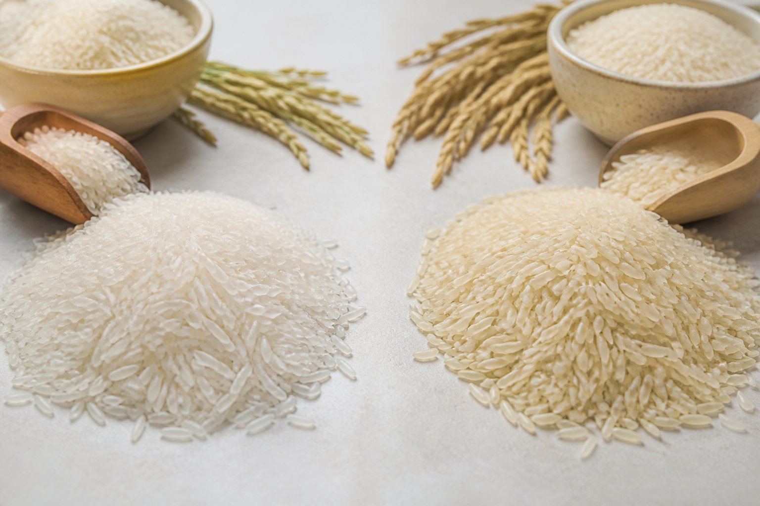Two long-grain rice varieties side by side for comparison